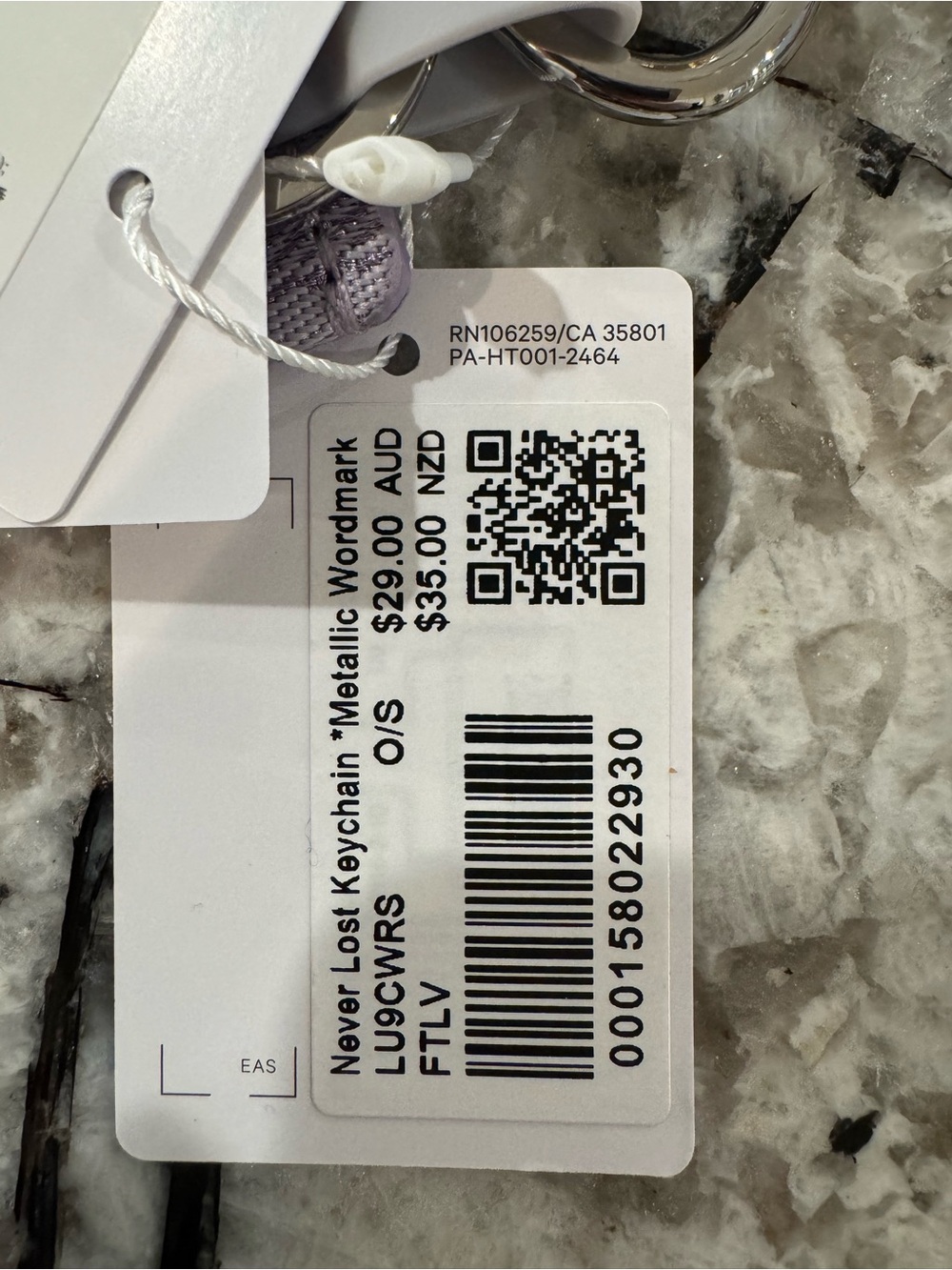 NWT New LULULEMON Never Lost Keychain Metallic Wordmark Lavender Purple Logo - Picture 4 of 4